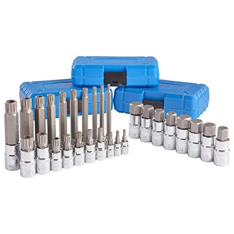 J&R Quality Tools 28pc Hex & XZN 12 Point MM Triple Square Spline Bit Socket Set Tamper Proof Bit Cover