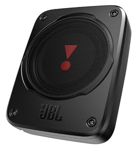 JBL BassPro Lite - Ultrakompakter 7" Aktiv Untersitz Subwoofer für Auto mit integriertem Verstärker für tiefen Bass - 200W - Pairing möglich