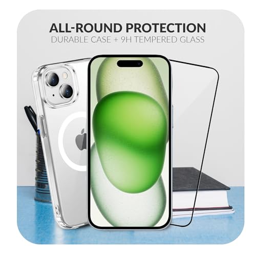 Image of ShieldTech Back Cover Case + Screen Protector for Apple iPhone 15 | Mag-Safe Compatible | Transparent Mobile Phone Back Cover Case for Apple i Phone 15 | i Phone 15 TPU Transparent Back Case Cover