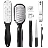7PCS, Foot File Scrubber Kits for Dead Skin Remover, Stainless Steel Callus Remover for Cracked Heel, Professional Feet Grater Rasp Scraper Corns Callous Removers Tool to Hard Skin Corns, Black