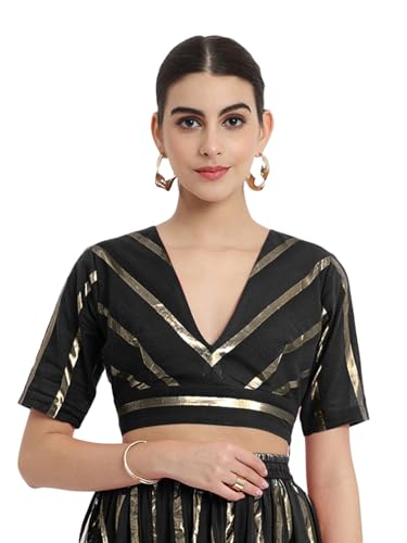 Image of Thevasa Women's Everyday Divine Depth V Neck Half Sleeves Blouse