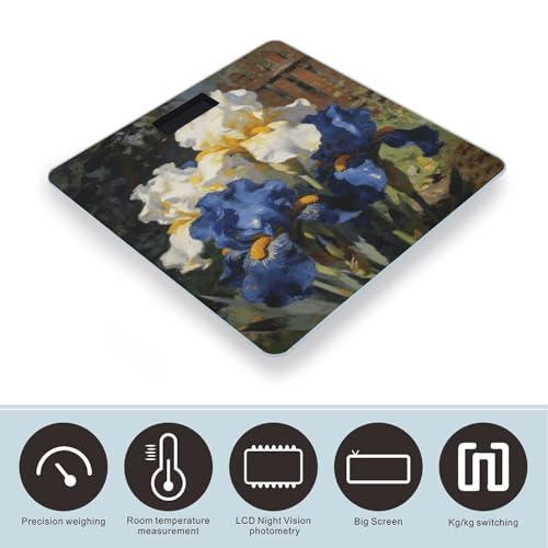 Báscula digital de baño con diseño floral blanco y azul miniatura 3