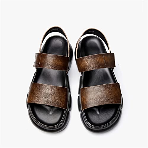 Outdoor Leather Sandals Men's Platform Sandals Slippers Khaki Beach Shoes