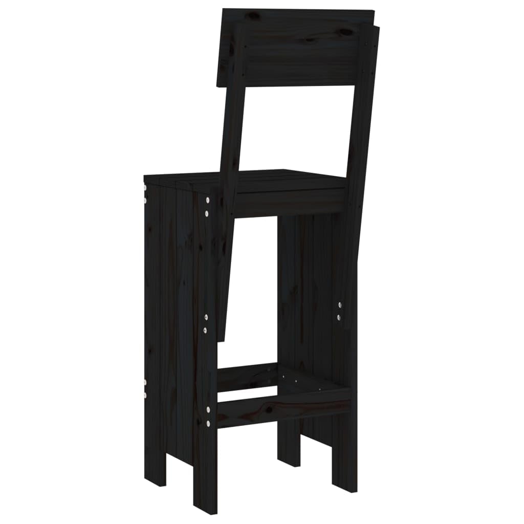 Stołek barowy, 2 szt., czarne, lite drewno sosnowe, 40 x 48,5 x 115,5 cm, z oparciem, podnóżek, do ogrodu, na balkon, taras, do użytku na zewnątrz