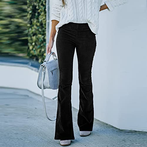 Women Corduroy Flare Pants Casual Slim Fit Elastic Waist Bell Bottoms Classic Stretchy Comfy Soft Pants Trousers2