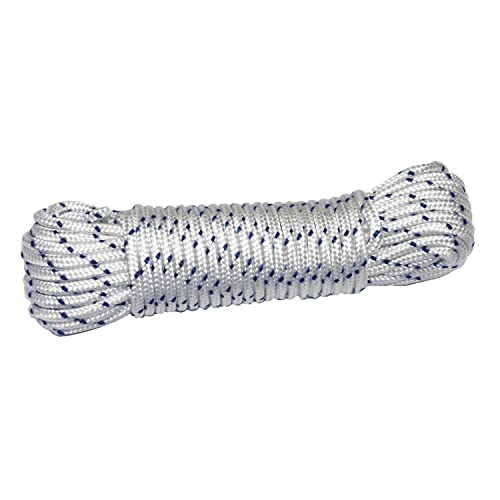 Amig - Cuerda de Nylon Trenzado Blanco y Azul Mod.20190 - Cordón Multiusos Resistente y Suave Ideal para Naútica o Pesca, Construcción, Deportes y Juegos, Bricolaje y Amarres - Medidas: Ø 4 mm x 10 m