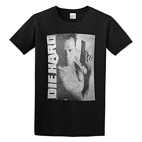 BERRAHI Die Hard Bruce Willis Action Movie John Mcclane Graphic Printed T-Shirt for Mens Black 3XL