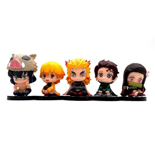 Image of Trunkin Demon Slayer Small Sitting Set Without Stand Tanjirou Nezuko Inosuke Zenitsu Kyoujurou Carino Dazed Eyes PVC Action Figure Kimetsu no Yaiba Small Set of 5