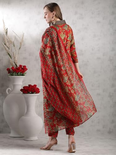 Image of GoSriKi Women's Rayon Viscose Anarkali Printed Kurta with Palazzo & Dupatta