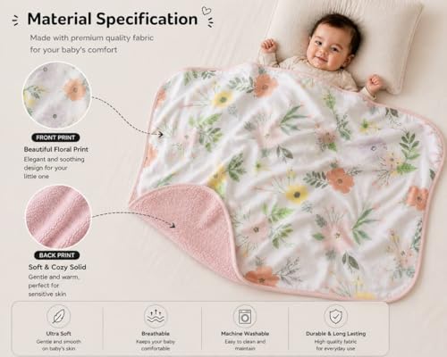 Image of THE LITTLE LOOKERS Soft Blanket for Babies | Ultra Soft, Breathable & Skin-Friendly | Safe & Chemical-Free | All-Season Use | Lightweight AC Blanket for 0-1 Years (Pink Forest)