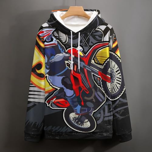 Sweatshirt pull imprimé moto de feu avec capuche et manches longues