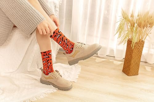 Image of Animal Print Crew Socks Trendy Pattern Quartz Socks Leopard Printed Dress Socks for Women, Men