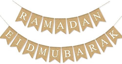 SWSATYW Burlap Ramadan Eid Mubarak Banner Muslim Fireplace Mantel Supplies Decoration