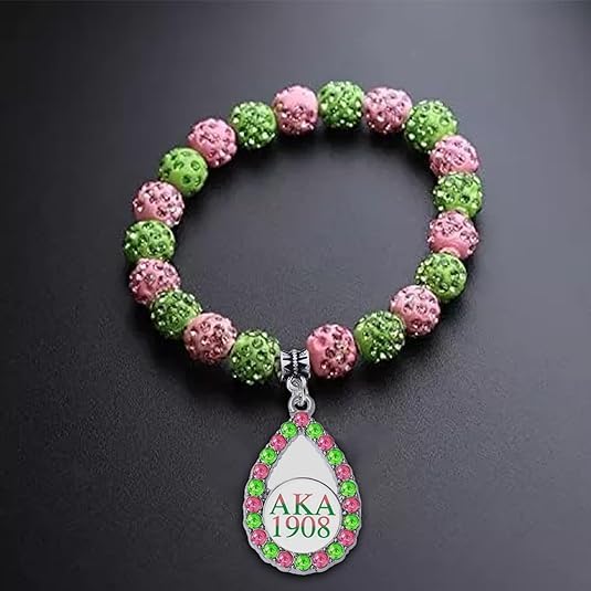 Image of Graduation Sorority Bracelet Pink and Green Bead Bracelet Alpha.K.A Greek Paraphernalia Sorority Jewelry