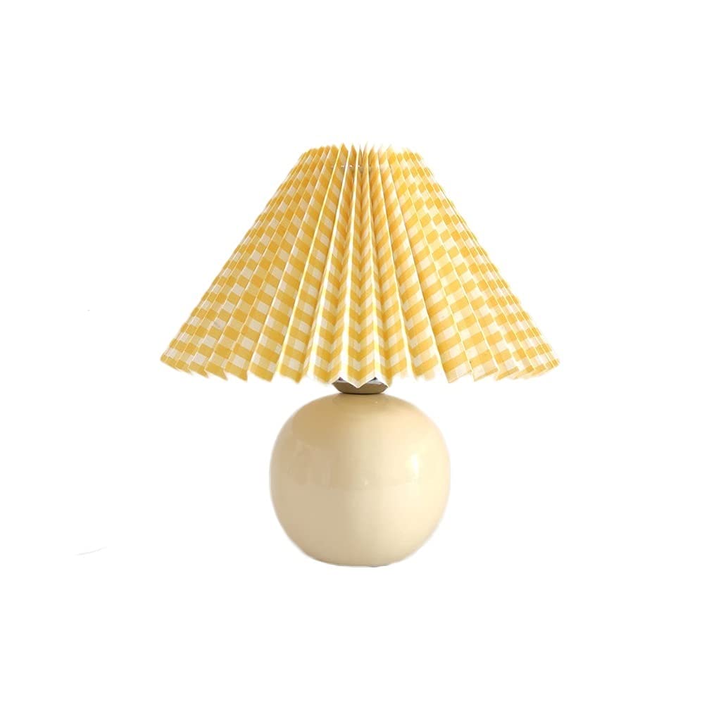 Table Lamp Retro Ceramic Bedside Lamp Fabric Pleated Lampshade Nightstand Lamp Living Room Bedroom Warm Decorative Lamp (Color : Yellow)