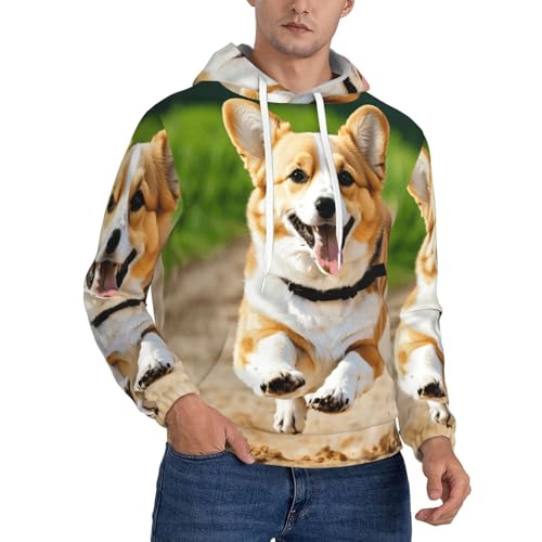 Sweat-shirt en polyester avec poche kangourou et motif corgi pour homme actif EdWal