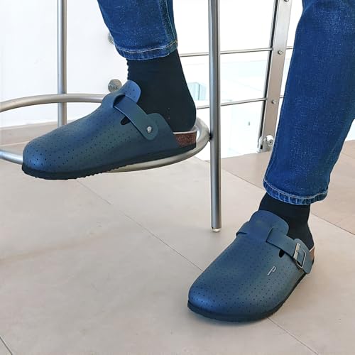 Professionelle Clogs Krankenschwester mit Innensohle Echte Leder - Verstellbare Pantoletten Herren Frauen Krankenhaus Pflegekräfte - Ärzte Schuhe Draußen Indoor Garten Sommer Winter (Blau, 42 EU) – Bild 3