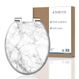 SCHÜTTE Wc-bril MARMOR STONE met softclosemechanisme van hout, toiletbril met wc-deksel, houten kern toiletdeksel met motief (maximale belasting van de wc-bril 150 kg), wit/grijs