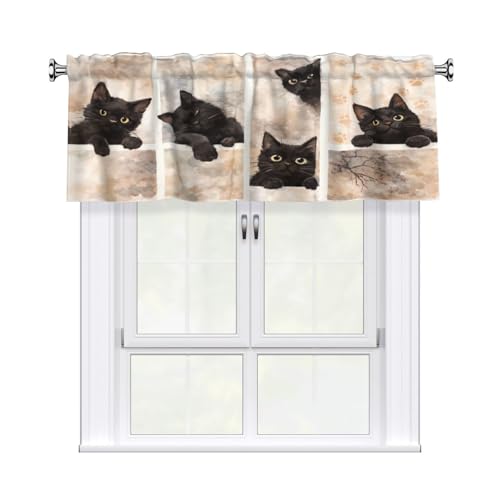 mutakin Cats Valance Curtain for Kitchen Window Light Filtering Rod Pocket Small Short Valances for Living Room Bathroom 1 Panel 52x18 Inch