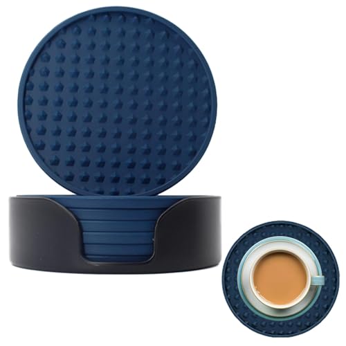 Sottobicchieri con supporto, set di sottobicchieri per tavolino da caffè, confezione da 6 sottobicchieri ispessiti, supporto incluso, protezione anti-trabocco, decorazione rotonda in stile europeo per