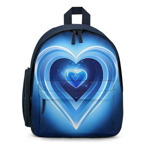 Blue Heart Backpack Small Book Bag with Side Pocket, Lightweight Durable Backpack, Travel Rucksack, Blue-style