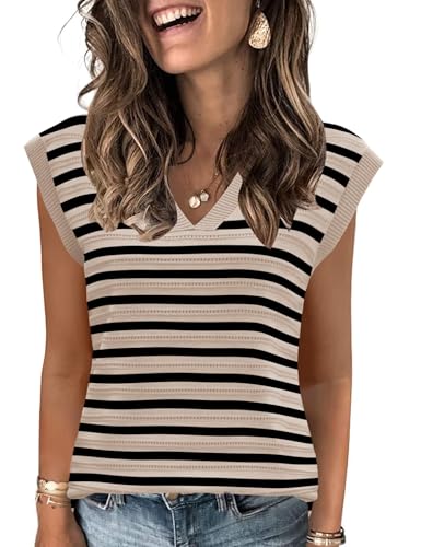 Image of AKEWEI Sweater Vest Women Sleeveless Knitted V Neck Cap Sleeve Pullover Tank Tops 2025 Summer Fall Fashion Causal Trendy