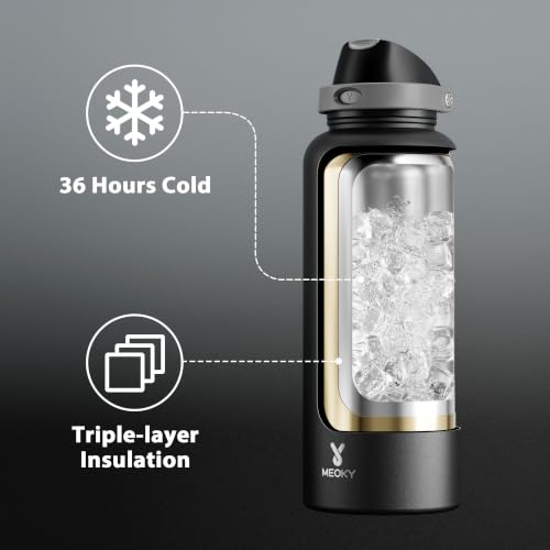 Image of Meoky 64 oz Insulated Water Bottle, Half Gallon Water Jug for Sports Gym | Cold for 36 Hours, 2-in-1 Straw and Spout Lid, Leak Proof, Non-slip Base, Stainless Steel Large Water Bottle, Night