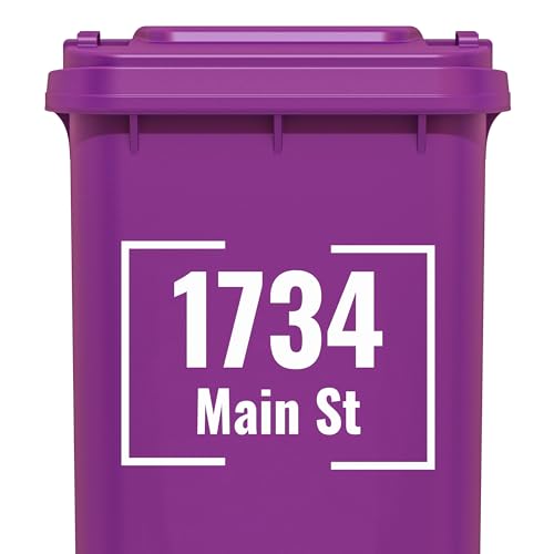 Custom Trash Can Stickers - Personalized Garbage Can Marker with House Number - Waterproof Outdoor Vinyl Trash Sticker for Visibility - UV Resistant Garbage Bin Decal