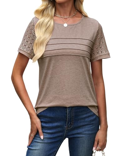 Memorose Women's Short Sleeve Shirts Lace Dressy 2025 Spring Summer Tops Trendy Vacation Casual Work Blouses