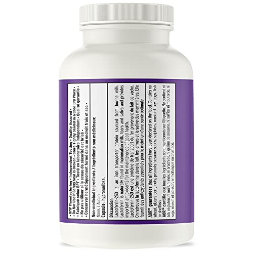 AOR Lactoferrin 250mg, 60 Capsules 60-Day Supply - Supports Balanced Iron Levels & Antioxidant Properties - Non-GMO Vegetarian Formula for Energy, Vitality & Strong Bones, Promotes Iron Utilization - Image 3
