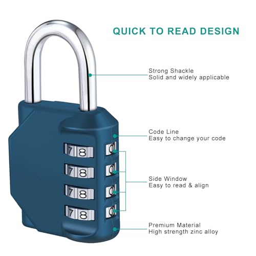 Image of ZHEGE Combination Locker Locks, Padlock for Locker (Peacock Blue, 2 Pack) | Resettable, 4 Digit, Keyless, Gym Locks for School, Gate, Door, Hasp Storage, Fence, Toolbox, Case, Outdoor Use Weatherproof