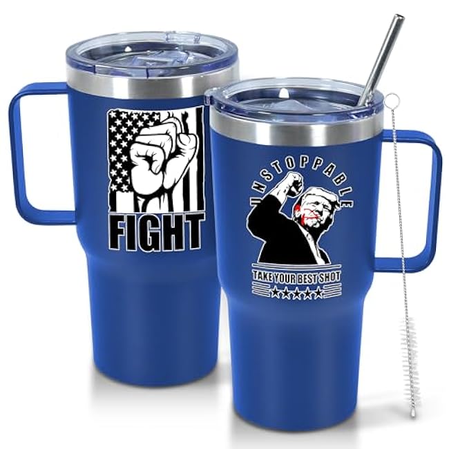 20 oz Coffee Travel Mug with Handle, Double Wall Stainless Steel Vacuum Tumbler spill proof, insulated cup coffee mug with lid, straw and handle, Blue 1Pack