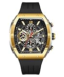 PC PARAS CROWN Orologio sportivo da uomo, alla moda, con quadrante grande, impermeabile fino a 50 m, cronografo, luminoso, analogico, al quarzo, con cinturino in silicone, Oro, Gold