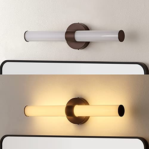 Image of JONATHAN Y 20 inch Oil Rubbed Bronze /White Integrated LED Vanity Light, Mid-Century Modern Iron Sconce with Frosted Acrylic Shade, Dimmable Bathroom Light Fixture for Mirror, 3000K (JYL7119C)