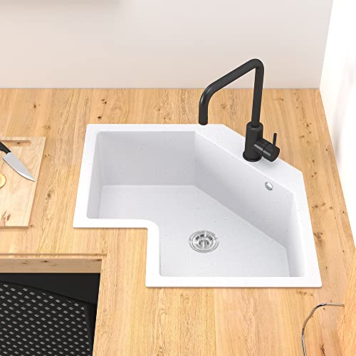 Cogitil 25 Inch Modern White Drop In Corner Kitchen Sink Quartz Single Bowl Irregular Kitchen Sink #TOP1