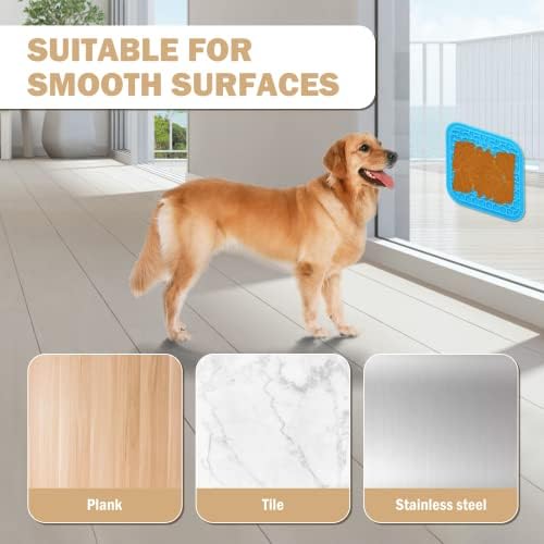 2 Pcs Licky Mats for Dogs 1 Dog Lick Mats with 1 Silicone Spatula Dog Lick Pad with Strong Suction Suitable for Pet Bathing Grooming Training (Blue)