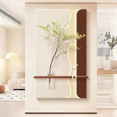 Cream Style 3D Sandstone Decor Wall Art Painting, with LED Decor Light