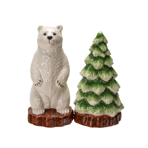 Pacific Giftware Frosty Friend Polar Bear with Festive Tree Salt and Pepper Shakers