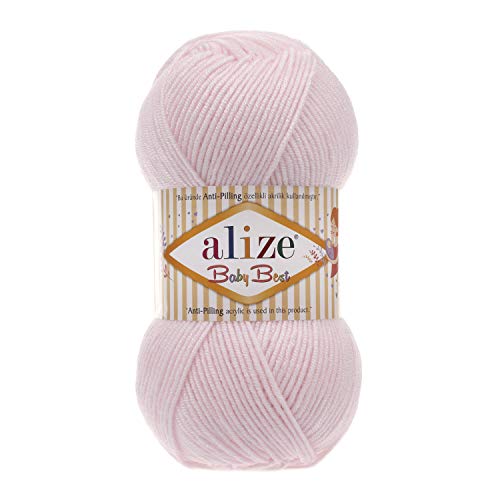 Alize Baby Best Soft Baby Yarn, Worsted Yarn 90% Anti-Pilling Acrylic 10% Bamboo, Lot of 4. Each Skein 3.5 oz (100 g) 262 Yards (240 m) (184 - Powder Pink)