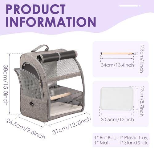 Bird Carrier Backpack, Small Bird Travel Cage Carrier, Pet Backpack Carrier w Upgraded Tray & Standing Perches, Breathable Portable Parrot Cockatiel Carry Transport Bag for Vet Visit Shopping Camping - Image 3