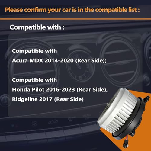 Image of HVAC A /C Heater Blower Motor Rear Side Compatible with Honda Pilot 2016-2022,Ridgeline 2017,Acura MDX 2014-2020,Replace# 79315TZ5A61,79315TG7A41