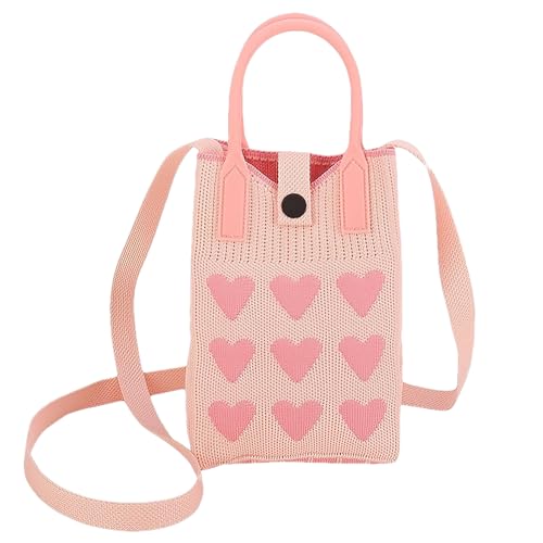 Cell Phone Crossbody Bag for Women Little Crochet Pouch Tote Handbag with Heart Pattern