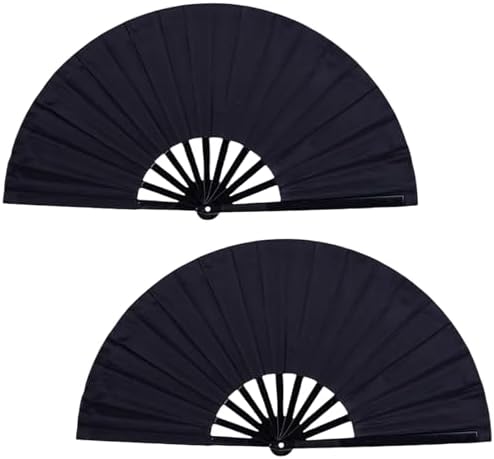 2 Pcs Black Large Folding Hand Fan Foldable, Big Loud Clack Fan Vintage Festival Chinese for Men Women Dance Bridgerton Tea Party Decorations