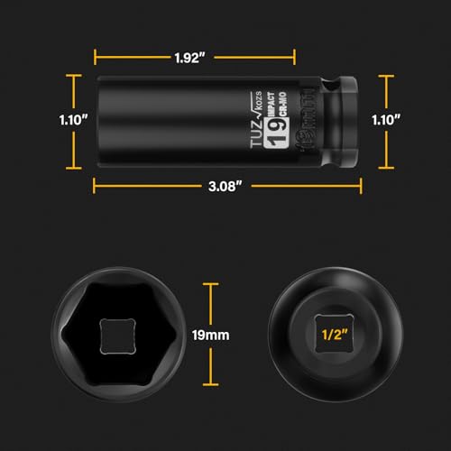 Image of 1 /2 Inch Drive 19mm Deep Metric Impact Socket,CR-MO,6 Point Radius Corner Design,Square Chamfered Opening,Axle Nut Impact Grade Socket for Easy Removal