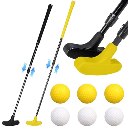 Putter de golf avec manche réglable – Ensemble de mini putter junior et adulte comprenant 3 balles blanches et 3 balles jaunes, idéal pour les jeux de golf...