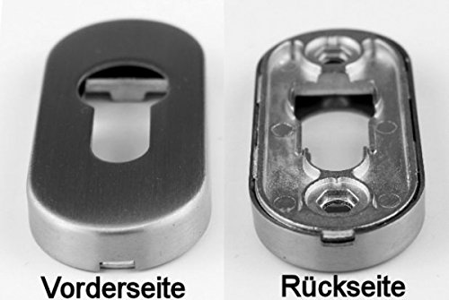 Edelstahl Haustür Griff Komplettgarnitur auf Ovalrosette Gehrungsform