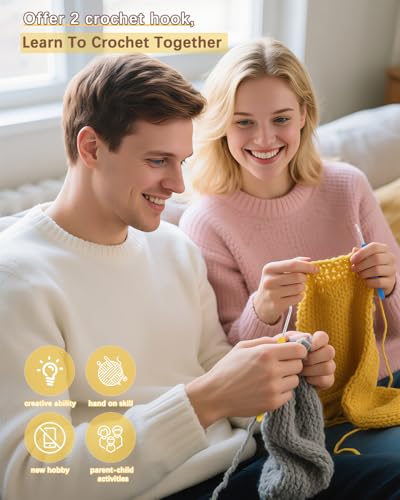 Image of Katech Crochet Kit for Beginners w /Step-by-Step Instruction for Hat, Scarf