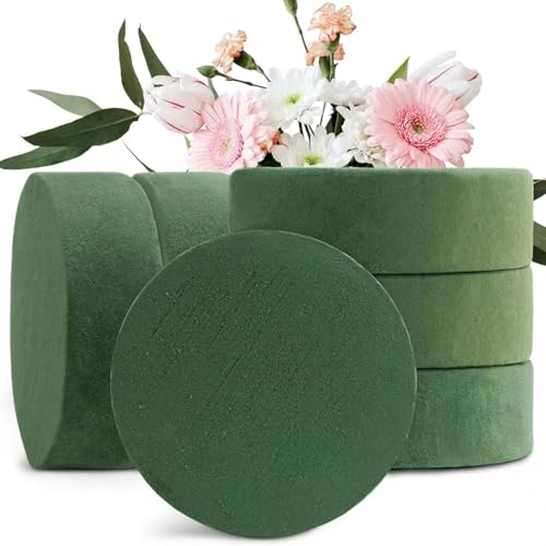 Florist Foam Blocks - 6 Round Green Floral Foam Bricks For Professional Flower Arranging | Wet Or Dry Use To Securely Hold Any Stem | Ideal For Bouquets Centerpieces Hotel Displays & DIY Projects