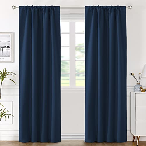 Image of H.VERSAILTEX Blackout Curtains Thermal Insulated Window Treatment Panels Room Darkening Blackout Drapes for Living Room Back Tab /Rod Pocket Bedroom Draperies (2 Panels, Navy Blue, 42 x 84 Inch)