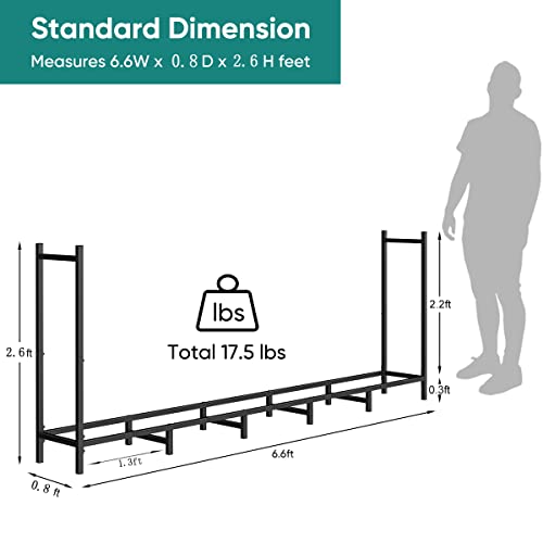 Melos Firewood Rack Indoor, 6.6Ft Wood Racks Outdoor For Firewood, Wood Holders Firewood Outdoor For Fireplace Wood Storage, Adjustable Fire Log Stacker Stand For Courtyard, Patio, Black #TOP6
